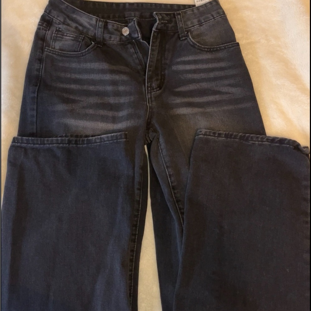 black straight leg jeans